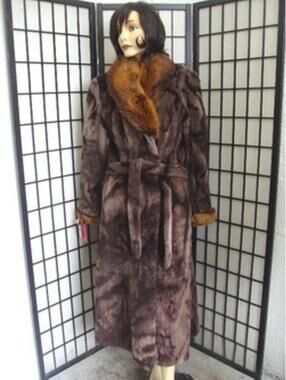 SHOWROOM NEW SHEARED NUTRIA FUR COAT JACKET W/ FOX WOMEN WOMAN SZ 10 DISCOLORED